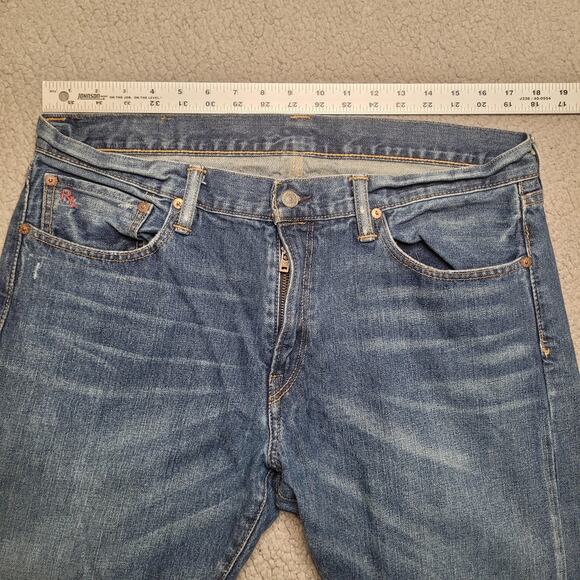 Polo Ralph Lauren Jeans 35x32 Blue Denim Slim Straight Zip Fly Stratford Wash - Picture 7 of 12